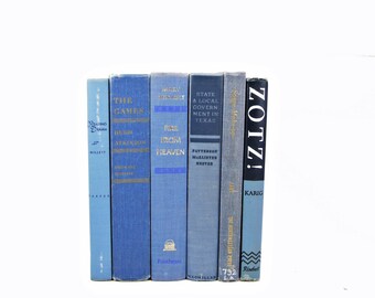 French Blue Decorative Books, 1950s Shabby Chic, Book Decor, Antique Book Set, Instant LIbrary, Old Books, Wedding Decor, bookshelf decor