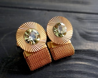 Yellow citrine crystal rhinestone wedding cufflinks gold cufflinks father of the groom gift cuff link for groom 5th anniversary gift for him