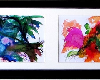 Abstract painting horizontal 72 x 15 cm, multiple framing consisting of 4 abstract paintings, acrylic, mixed media