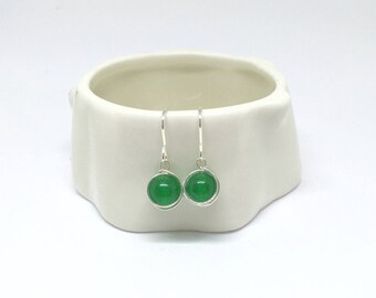 Jade earrings, 925 sterling silver jade earrings, green jade earrings, jade jewellery, medium green jade jewelry, silver jade earrings