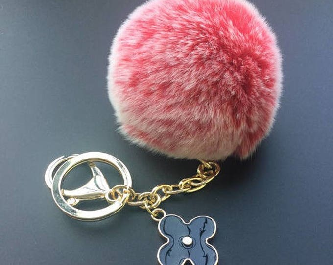 Red Frosted Rabbit fluffy ball furkey fur ball pom pom keychain for car key ring Bag Pendant