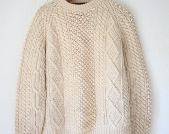 Hand Knit Women Chunky Cable Aran Irish Fisherman Sweater Coat