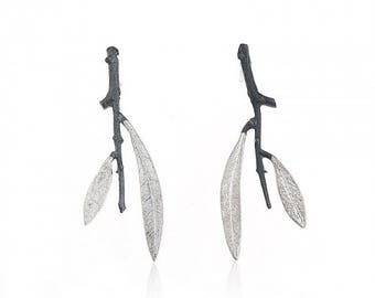 Handmade Sterling Silver Olive Branch Dangle Earrings