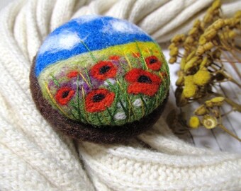 Unique gift idea Felt flower Needle felted poppy brooch Rustic brooch for mom Romantic gifts Woolen art For teacher Best sisters gift