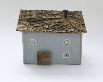 Blue Little House, Miniature House, Wooden House, New House Ornament, Decorative Houses, Unique Gift, New Home Gift, Wood Art, Home Decor