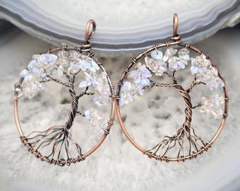 3pcs/lot Opal Chip Beads Wire Wrapped Bronze Plated Copper Nuggets Tree of Life Pendants Beading Necklace for Women Gifts Wholesale 50mm