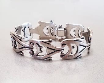 Vintage Taxco Mexico Sterling Silver Link Bracelet - Mid Century Modern Taxco Bracelet