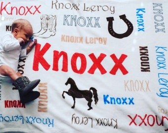 Personalize baby blanket, baby name blanket, cowboy blanket, horse blanket, cowgirl blanket, baby boy blanket, baby girl blanket