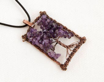 Family Tree Necklace - Tree of Life Copper - Amethyst Tree - Tree Life Copper - Wire Wrapped Tree - Wire Tree Necklace - Copper Tree of Life