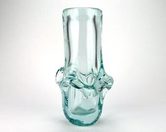 Vintage Turquoise Glass Vase, Modernist Azure Glass Vase, Skrdlovice, Jirina Zertova, 1960s Vase, Sixties Decor, Czech Glass, Mid Century