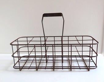 Vintage Metal Bottle Rack with 10 Compartments - French Antique Bottle Basket