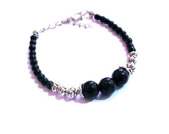 Bracelet dark blue glitter and silver beads