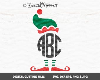 Elf Legs Svg, Christmas Monogram Svg, Elf Circle Monogram Svg, Monogram Frame Cut Files, Santa Svg, Elf Frames Cut Files SVDP389