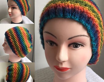 Womens slouchy style rainbow hat Made to Order - Ready to ship in 3-4 days!