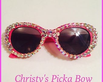 Little girl crystal sunglasses,baby sunglasses,blinged out sunglasses,girl sunglasses,rhinestone sunglasses,pink,clear ab crystals.