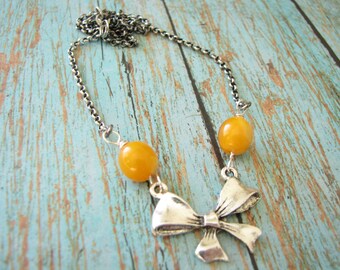 Amber Necklace Girl gift for her Bow pendant Amber pendant Amber Jewelry Natural Baltic amber necklace Toddler gift Dainty Necklace Xmas