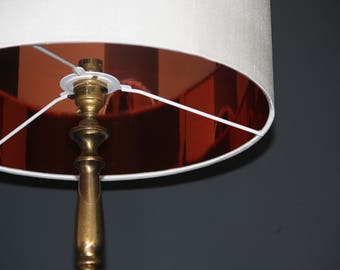 Copper lined handmade drum lampshade covered in pure white silk dupion