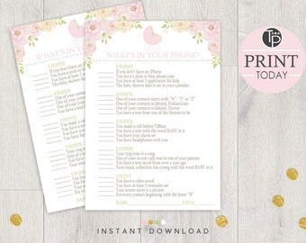 Whats in your Phone Game, Instant Download Baby Shower Games, Phone game, Baby Shower, Girl Baby Shower, Rose Baby Shower games, printable