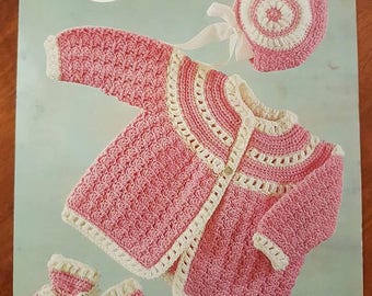 Vintage Peter Pan P205 Pattern, Original Vintage Pattern, Vintage Baby Croche Pattern, Crochet baby Booties Pattern, Baby Matinee Crochet