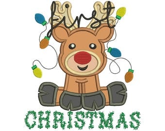 First Christmas Reindeer TINSEL look Applique 1st Rudolph Embroidery Design Instant Download - 0358