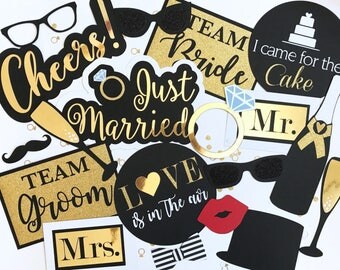 Gold Wedding Photo Booth Props | Gold Photo Booth Props | Gold Bridal Shower Photo Booth Props | Gold Party Decor | Gold Wedding Decor |