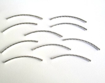 10 tubular curved brass 35mm silver beads