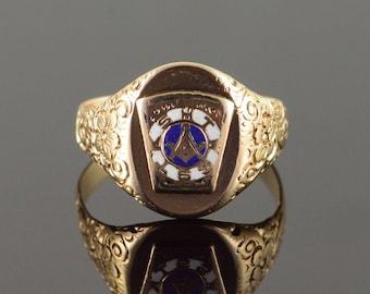 10k Enamel Victorian Mason Masonic Ring Gold