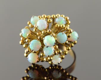 14k Statement 4.5mm Opal Cluster Retro Ring Gold