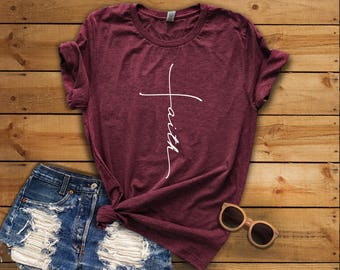 Faith Cross Tri-blend Short Sleeve T-shirt-Christian Graphic Tee-Faith T-shirt-Christian Apparel-Inspirational T-Shirts-Unisex Sized Shirts