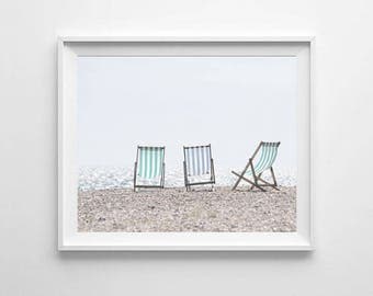 Beach Chairs Photography Printable, Beach Decor, Striped Beach Chairs Print, Ocean Wall Art, Lake Print, Ocean Decor, Cottage Decor