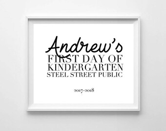 First Day of School Sign, Printable Back To School Sign, Modern First Day of School Sign, Black and White Kindergarten Sign, First Day Sign