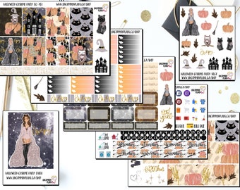 Halloween Party Weekly Kit Planner Stickers / Halloween Stickers for Planners / Erin Condren or Happy Planner Halloween Sticker Kits / Fall