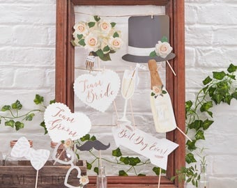 Wedding Party Photo Booth Props - Team Bride, Boho Wedding, Rustic Wedding Photo Prop, Rose Gold , Photo Booth Props, Wedding Activities