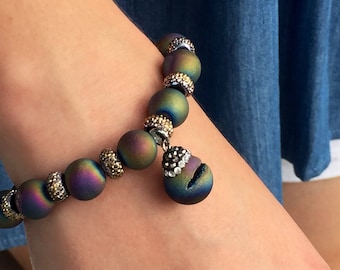 Multicolored Bead Bracelet with Charm