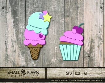 Ice Cream Cone - Cupcake SVG Cut Files - Vinyl Cutters, Screen Printing, Silhouette, Die Cut Machines, & More