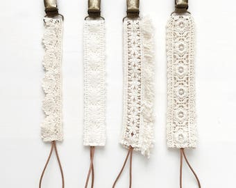Boho Pacifier Clips, lace paci clip, fringe paci clips, floral paci clip, soother clip, dummy clip, toy saver