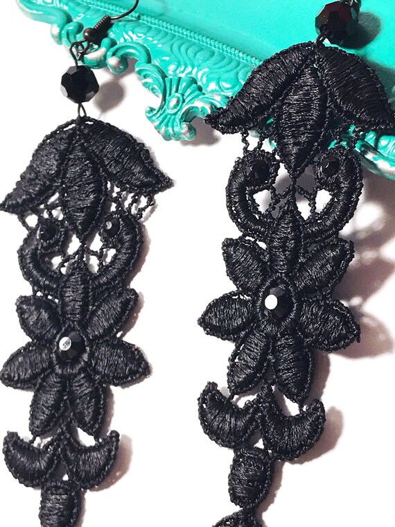 Gorgeous & dramatic black Lace Earrings Romantic lace