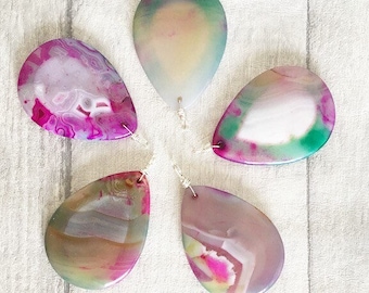 Agate Slice Necklace - Statement Necklace - Agate Pendant - Semi Precious Stone Necklace - Natural Stone Jewelry - Pink Agate Necklace