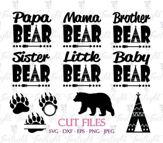 Papa Bear SVG Cut Files Mama Bear SVG Cut Files Brother Bear