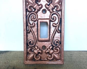 ON SALE Metal Light Switch Cover - Rose Gold/ Pick Color - Shabby Chic Switch Plate - Rose Gold Wall Decor - Cast Iron Switch Plate - Fleur