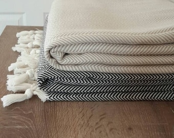SALE 100 % Cotton blanket - Woven Throw Blanket - Herringbone Cover Blanket - Large Family Picnic Blanket - Fashion Home linen