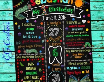 Very Hungry Caterpillar Birthday Chalkboard. Very Hungry Caterpillar First Birthday. Very Hungry Caterpillar Chalkboard Sign Printable