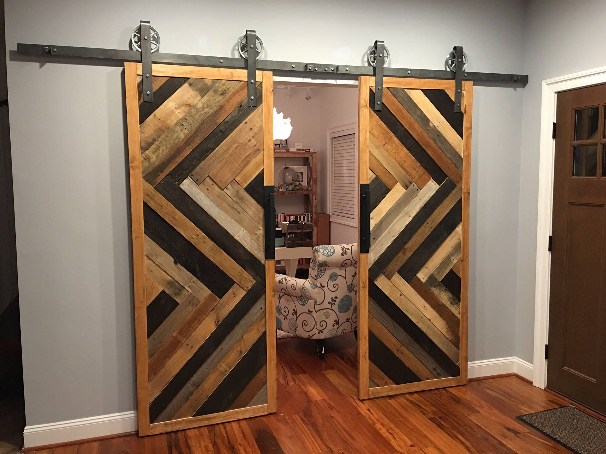 Custom Sliding Barn Door Reclaimed Herringbone Pattern