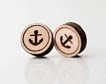 Nautical Anchor Stud Earrings Kids Jewelry Birch Wood
