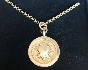 Antique 9ct gold pocket watch fob / pendant and chain - Birmingham 1926