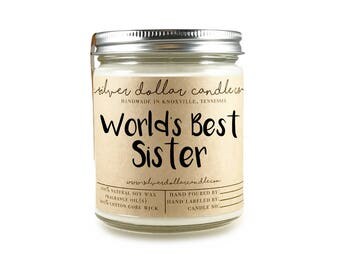 World's Best Sister Candle 8oz | Gift for her, Gift for Sister, Birthday, Sister Gift, Sibling Gift, Personalized candle, Sisters soy candle