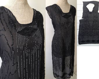 Vintage 1920s beaded flapper dress Art Deco Gatsby Evening gown Sewing project SOLD AS IS