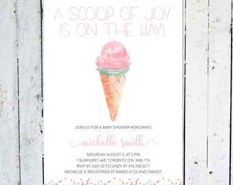 Baby Shower Invitation Girl, Ice Cream, Sprinkles, Mint, Pink, Ice Cream Invitation, A Scoop Of Joy, Printable, Printed