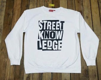 SUPREME Sweatshirt Pullover Large Vintage 90's Supreme Street Knowledge White Sweater Supreme Crewneck Jumper Size L