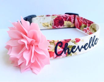 Floral Dog Collar, Embroidered Dog Collar, Personalized Dog Collar, Floral Dog Collar, Collar, rose Collar, Flower dog collar